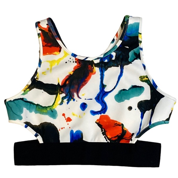 Milly Multicolor Paint Splatter Expressionist Crop Top - Sz - Picture 1 of 5